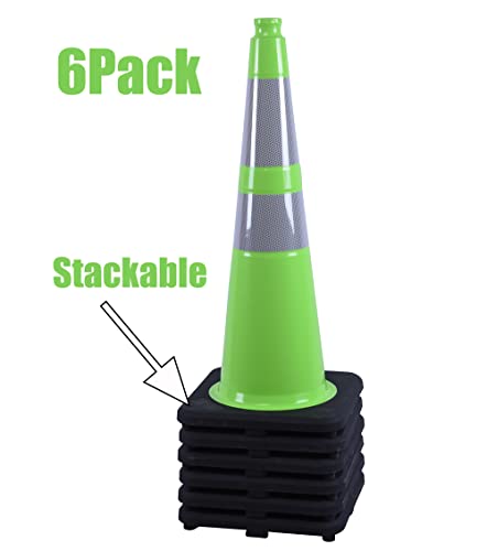 Besea 6Pack 28" Inch Traffic Cones Green Safety Cone With 6 Inch Reflective Collar For Home Driveway Road Parking Use(6 Cones) #TOP3