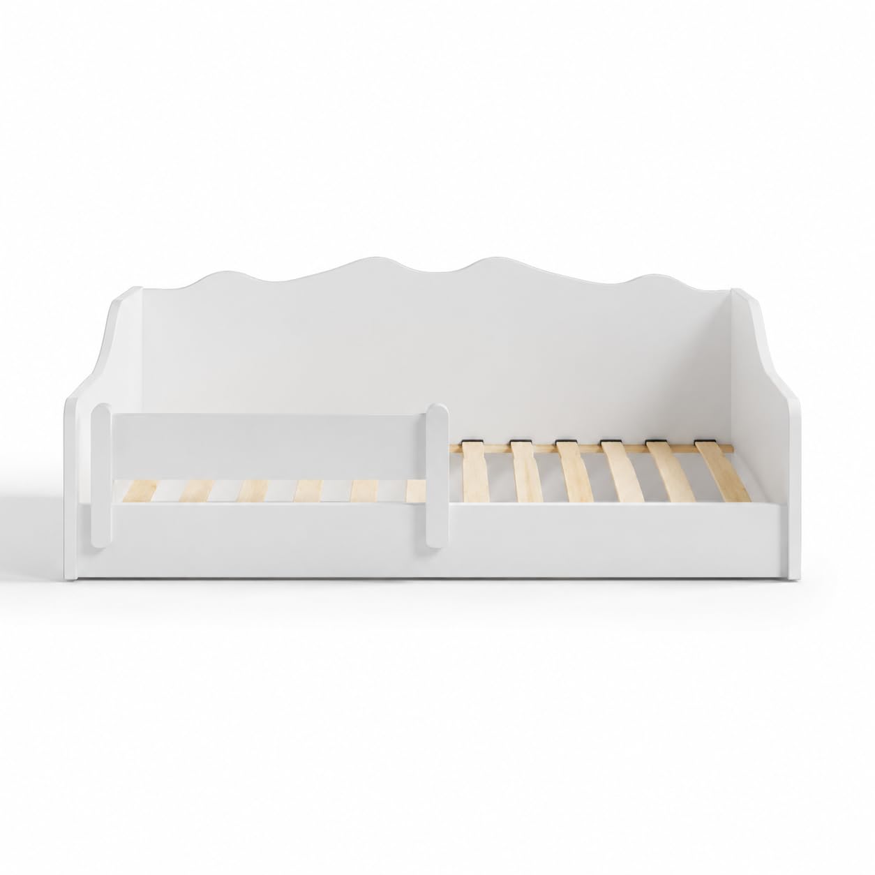 KOBI Montessori Bett, 140 x 70 cm, Weiß, ohne Matratze, sicheres Bett mit Schutzbarriere, elegant und bequem für das Kinderzimmer