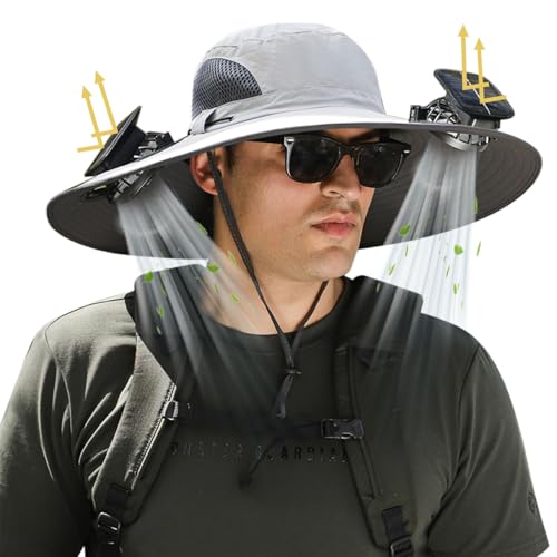 Leotruny Sun Hat with Solar Fan: Keed Cooling Fan Built in for Outdoor Men - Solar Powered & USB Charging for Fishing Summer Light Grey