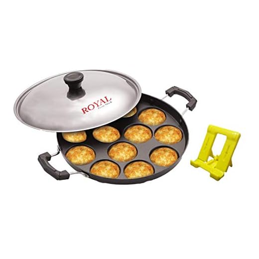 Royal Non-Stick 12 Cavity Appam Patra Red (Paniyarakkal with Lid)