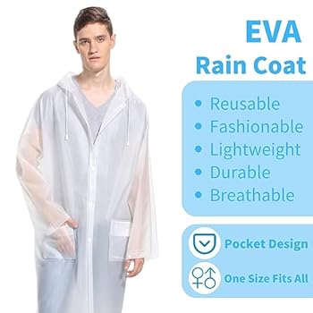 Unisex Rain Cover Coat / Poncho Clear Plastic Disposable Rain Coat Hoodie/Hat