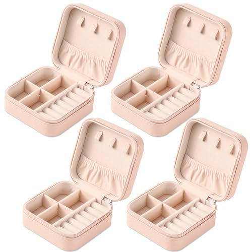 Image of Neveika Portable Travel Mini Jewelry Box Leather Jewellery Ring Organizer Case Storage Gift Box Girls Women (4pcs pink).