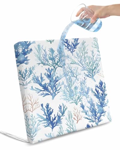 2 Pack Blue Coral Coastal Waterproof Cushion Covers with Ties, Outdoor Patio Chaise Lounge Chair Seat Cushion Slip Covers Replacement(Only Cover) Watercolor Summer Beach Coral 20