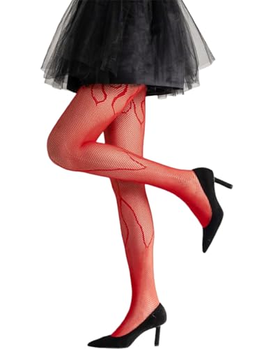 Image of Mrotrida Women's Fire Patterned Fishnet Tights Sexy Elastic Blaze Pantyhose Leggings Fire Mesh Stockings