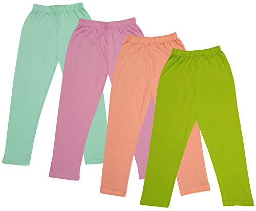 Image of IndiWeaves Girls Super Soft Cotton Solid Capri Pants (Green, Peach, Light Purple, Sea Green, 8-9 Years) Pack of 4