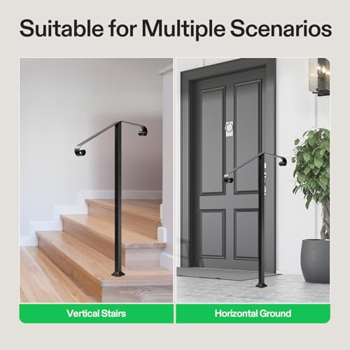 Image of VIVOSUN Outdoor Handrail, 2 Step Stair Handrail, 22 inch x 39 inch Fits 1 to 2 Steps, Wrought Mattle Iron Stair Railing with Dual Curved Ends for Concrete Steps, Porch Steps, Black