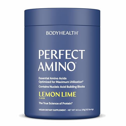 BodyHealth PerfectAmino Powder - BCAA and EAA Powder for Pre and Post Workout - Amino Acid Energy Drink for Men and Women to Support Lean Muscle and Recovery - Lemon Lime - 60 Servings