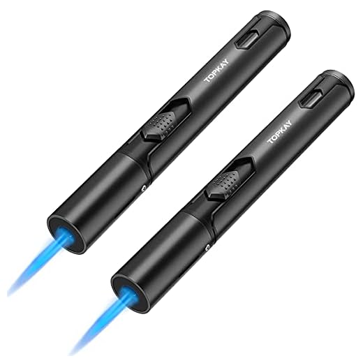 TOPKAY Torch Lighters, 2 Pack, Butane Lighters, Adjustable Jet Flame Torch Lighters, Windproof Butane Refillable Gas Torch Lighter Long Lighter for Candle, Grill, BBQ, Fireworks(Butane Not Included)