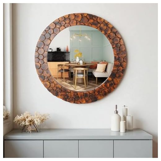 Creation India Craft Vintage Wall Hanging Mirror for Bedroom & Living Room, Bathroom, Entryway or Office, Home Decor Hallway Mirror - Handmade, Wooden Pieces Framed Mirror (24 Inches Round)