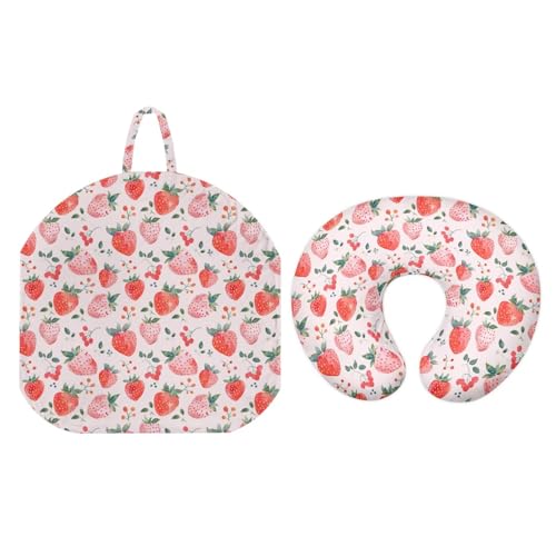 PJHEQOXE Strawberry Print Newborn Lounger Cover with Breastfeeding Pillow Covers Set for Baby 0-24 Months,Pink Ultra Breathable Comfort Lounger Slipcover for Home and Travel Babies Gifts(Cover Only)