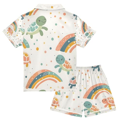 senya Turtle Rainbow Satin Summer Pajama Sets Silk Short Sleeve Button Down Sleepwear2