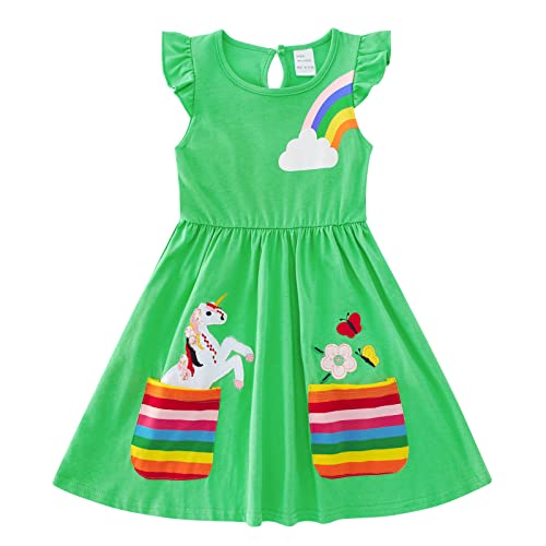 Vestido de manga larga para niñas de 3 a 8 años con estampado de flores