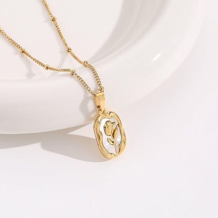 Image of Stone Necklace Set For Women Stylish | Anti Tarnish Waterproof Stainless Steel Chain Pendant Necklaces Jewelry for Love | Gold Plated Jewellery Accessories for Woman & Girls | Birthday Gift for Wife & Girlfriend