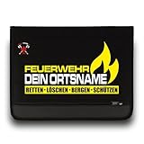 Feuerwehr Schreibmappe/FW Flamme +Ortsname/Neongelb-Weiss/Roter Hahn 112 / Einsatzorganizer auch für THW Rettungsdienst Notarzt