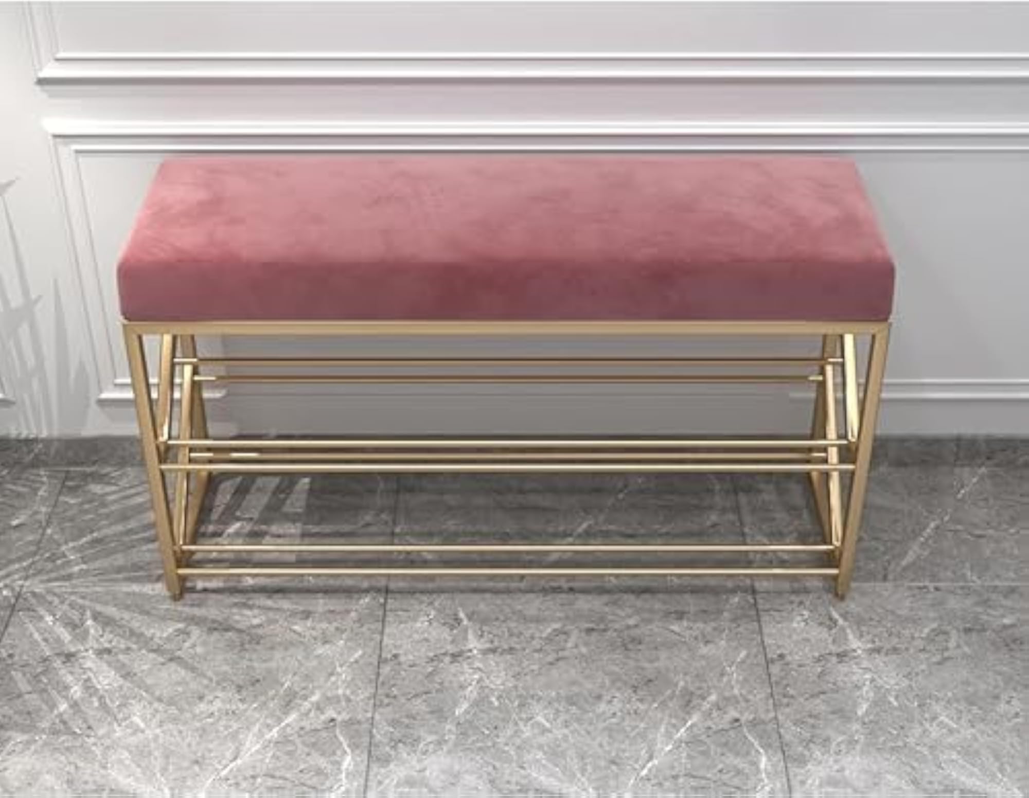 Shoe Bench, 2 Tier Entryway Shoe Storage Rack, Upholstered