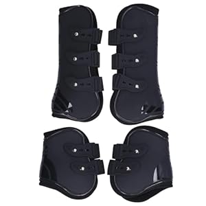 Horse Tendon Boots, 4Pcs Horse PU Shell Tendon Front/Rear Boots Brace Guard Protection Boots Lightweight Open Front Rear Boots for Jumping, Trail Riding Equestrian Equipment(M)