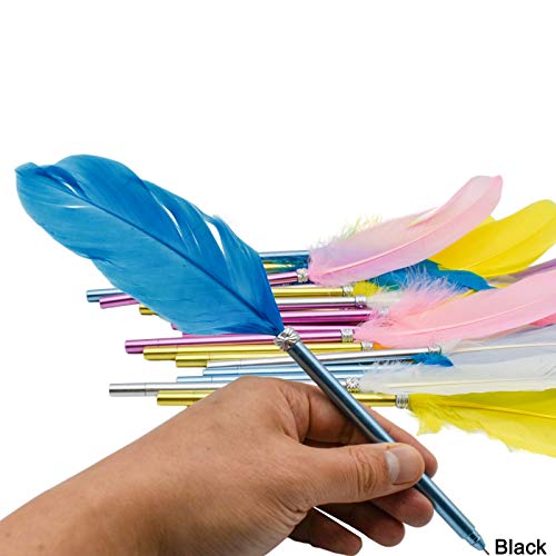 Maydahui 24Pcs Natural Goose Feather Rollerball Pen Fashion Cute Kawaii Pens Black Gel Ink Pens For Student Girls #TOP5