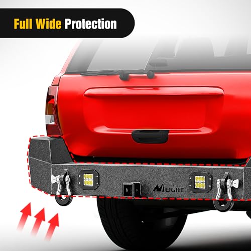 Image of Nilight Rear Bumper Compatible for 1999 2000 2001 2002 2003 2004 Jeep Grand Cherokee WJ with 2 inch Hitch Receiver and 18w LED Light Pods D-rings Textured Black Solid Steel Offroad