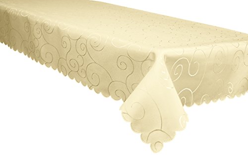 Ecosol Designs Microfiber Damask Tablecloth, Wrinkle-Free & Stain Resistant (60X84, Ecru) Swirls #TOP4