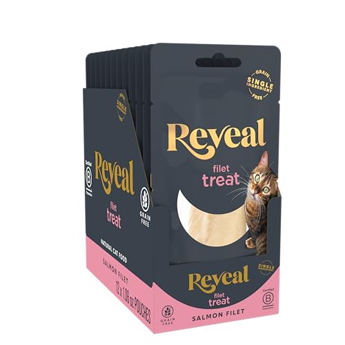 Image of Reveal Natural Cat Treats, 12 Count Single Ingredient Treat for Cats, Grain Free, Whole Salmon Loin, 1.06 oz Bags | 100% Natural, High Quality Protein, Single Ingredient, Grain Free, High Protein, No Fillers, No Artificial Additives