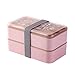 Yalucky Scatole Bento Lunchbox 2 Tiers con Posate riutilizzabili Porta Pranzo Stile Giapponese per microonde Freezer Lavastoviglie Bento Box per Bambini Adulti (Rosa)