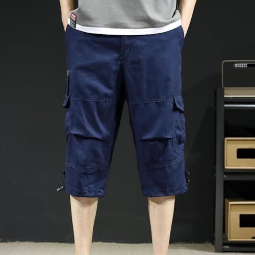 BFSWL Pantalones 3/4 para hombre, de algodón, ligeros, tallas grandes, color liso, para exteriores, color liso, marine, XXL Grande - imagen 2