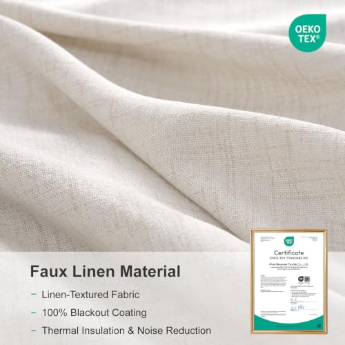 Image of Linen Textured Total Blackout Curtains for Bedroom 54 Inches Long, Beige