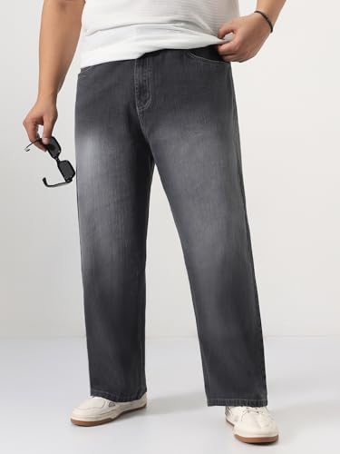 Image of Urbano Plus Men's Loose Baggy Fit Washed Denim Jeans Non-Stretchable