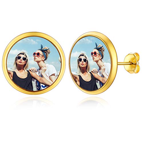 Custom4U Personalized Picture Earrings for Women Stainless Steel/Gold-Plated/Black Custom Heart/Teardrop Dangle Stud Photo Earrings Memorial Jewelry Gifts for Birthday Mothers Day Christmas(