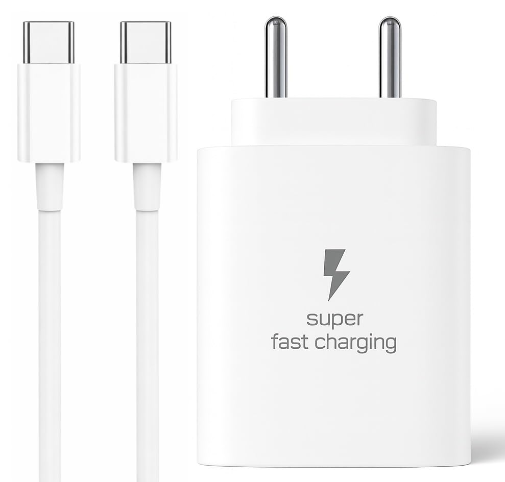 Image of 25W Fast Charger with Type-C to C Cable |Compatible with Samsung Galaxy A17 /M35 /A35 /A55 /M07 /M15 /F17 /M55| M36 /M14 /F34 /F14 /A06 /A14 /S24 /S23 /S21 /FE /Fold /Flip /Tab | BIS Certified | White