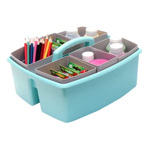 Image of Storex Large Classroom Caddy with Cups, 13 x 11 x 6.575 Inches, Teal, Case of 2 (00984U02C)