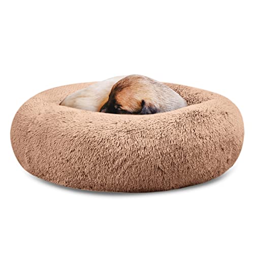 SAVFOX Plush Calming Dog Beds, Donut Dog Bed for Small Dogs, Medium, Large & X-Large, Comfy Cuddler Dog Bed and Cat Bed…