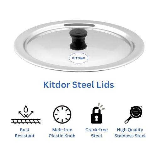 Image of Glossy Steel Lids for Utensils with Knobs | Melt-Free with a Good Gripsteel Lid for Kadai and Other Utensils | Round, Rust Resistant Steel (4 Pcs Set, Medium)
