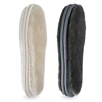 riemot 2 Pairs Genuine Sheepskin Insoles for Men & Women, Thick Lambswool Warm Shoe Inserts, Soft Cosy Fluffy Replacement Insoles for Slippers, Wellies, Boots & Shoes, Beige Grey UK 5