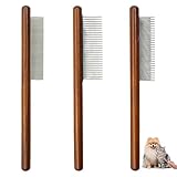3 Stück Edelstahl Katzenkamm & Hundekamm Set – Hochwertiger Makramee Fransenkamm mit Holzgriff, Rostfreier Tierkamm zum Entwirren für Kurz- & Langhaar Haustiere