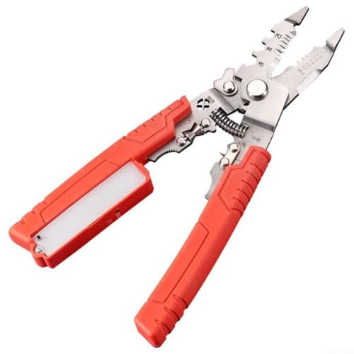 Yuanpgky Multifunktionale Abisolierzange und Kabelschneiderzange mit eingebautem Spannungsprüfer, 213 mm Chrom-Vanadium-Stahl, Elektriker-Werkzeug für Profis