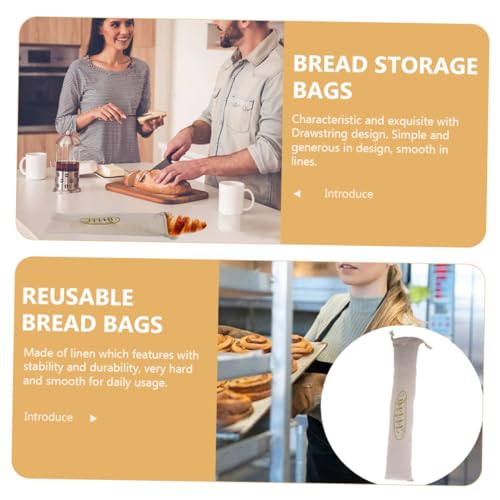 Bolsa pan de lino reutilizable con cordón verde para almacenamiento duradero de bollería 3