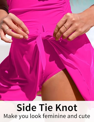 Image of Charmo Womens One Piece Swimsuit Tummy Control Bathing Suit Scalloped Modest Tie Knot 2026 Swim Dress