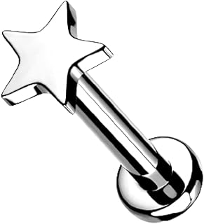 16GA Extra Petite 6mm Barbell F136 Implant Grade Titanium Internally Threaded Flat Star Top Flat Back Labret Stud
