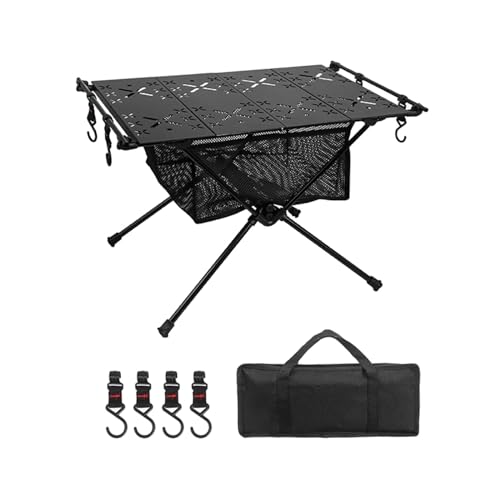 Pleayietoopiatiey Mesa de camping plegable con bolsa de transporte, escritorio portátil para viajes, pesca, picnic, color negro con bolsa de malla