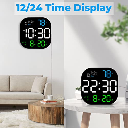 Szelam Digital Wall Clock Large Display, 10.5” Led Digital Clock With Date And Temperature, Auto Dimming, Day Of Week, With Remote Control, Perfect For Home Office Living Room(Mixed Color) #TOP4