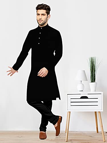 Image of Men's Full Black Casual Premium Cotton Kurta Payjama Set