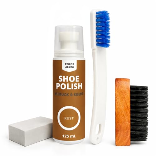 Image of Color Zebra Nubuck & Suede Shoe Polish and Shoe Care Kit | 125 ML Renovator with Handled Brush, Wooden Suede Brush & Cleaning Block