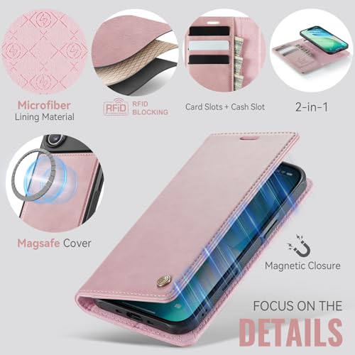 PlusnapX Wallet Case for iPhone Air Compatible with Magsafe, 2-in-1 PU Leather Flip RFID Blocking Card Holder Stand ShockAirof Magnetic Detachable Cover for iPhone 17 Air Case 6.5", Pink by PlusnapX - Used condition - Image 6