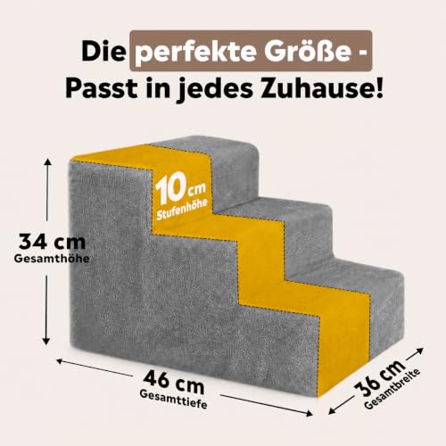 lionto Hundetreppe mit Plüschbezug, bis 50 kg belastbar, 3 Stufen, Hellgrau
