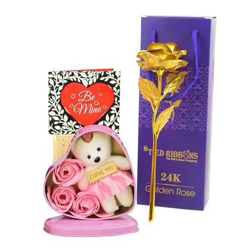 TIED RIBBONS Valentine Gift for Girlfriend Boyfriend Husband Wife Girls Boys Couples (Special 24K Gold Plated Rose, Scented Rose Flowers with Teddy Gift Box) 3 41S96HGDhoL