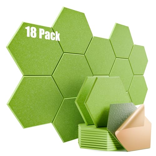 Image of 18 Pack Self-Adhesive Acoustic Panels 12 inch X 10 inch X 0.4 inch - Sound Proof Foam Panels for Wall with High Density, Hexagon Design, Flame Resistant, Absorb Noise and Eliminate Echoes(Olive Drab)