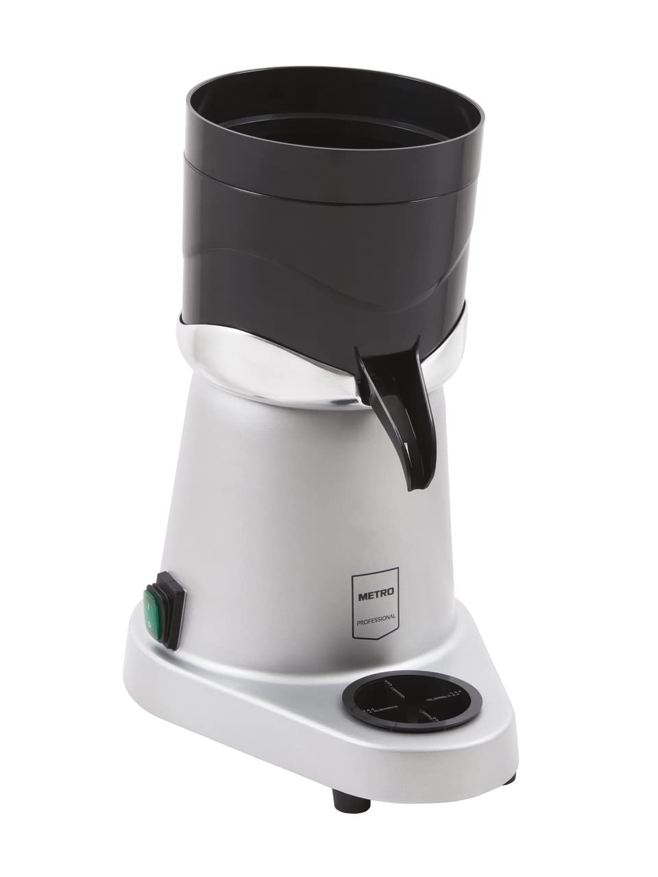 METRO Professional Spremiagrumi elettrico GJU1101, alluminio/plastica, 180 W, vassoio raccogli-gocce rimovibile, 200ml/min, argento/nero