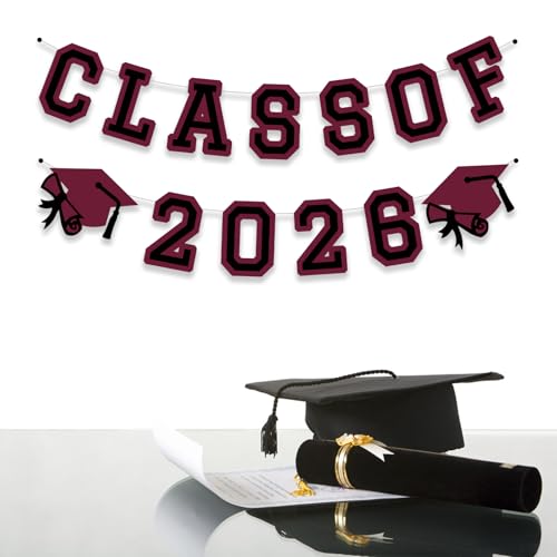 Image of Class of 2026 Graduation Banner University College Grad Garlands Decoration Party Supplies High School Colors Maroon