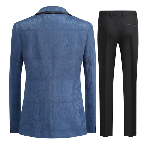 YFFUSHI Men's Slim 2 Piece Solid Color Bump Collar Double Split for Men's Business Wedding Blazer & Pants Set2